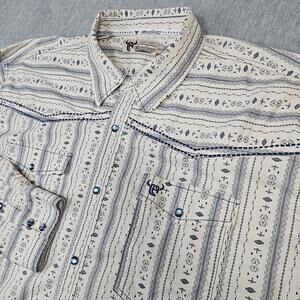 Cowboy Hardware Shirt Mens 2XL White Striped Western Snap Southwest Aztec